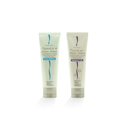 Sada zubných pást White Pearl NanoCare Whitening 100 g + Sensitive 100 g ZDARMA